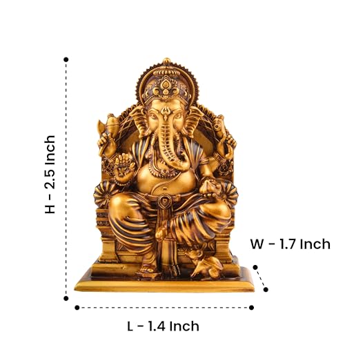 Image of Serene Blessings Lalitasana Ganesh Idol Antique Gold Finish Resin Ganpati Murti for Home Pooja Room Office and Car Dashboard God Idol Vastu Decor Spiritual Gift 2.5 Inch