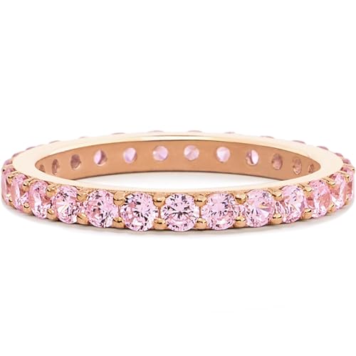 STORYJEWELLERY Pink Ring Pink Stone Ring Rose Gold Plated Wedding Bands for Women Eternity Band Rings for Women Rose Gold Plated Rings Size 6