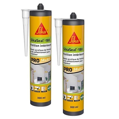 SIKA - Mastic acrylique - SikaSeal-188 Finition Intérieure blanc - Joint statique de finition et calfeutrement - Usage intérieur - Sans odeur - 300 ml (Lot de 2)