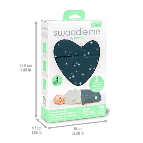 Image of SwaddleMe by Ingenuity All Season Baby Swaddle, 2 Quick Flip Layers to Change from 1.0 to 2.5 TOG, Size 0-3 Months, 7-14 Pounds - Tiny Tiles