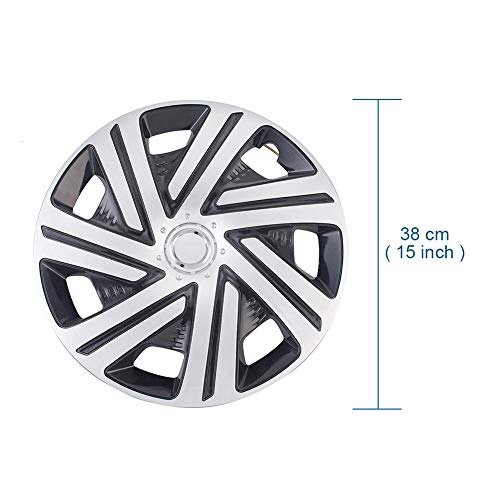 XhuangTech 4Pcs/Set Car Chrome Wheel Rim Skin Cover Hub Caps Hubcap Wheel Cover (Matte Silver with Black, 15inch)