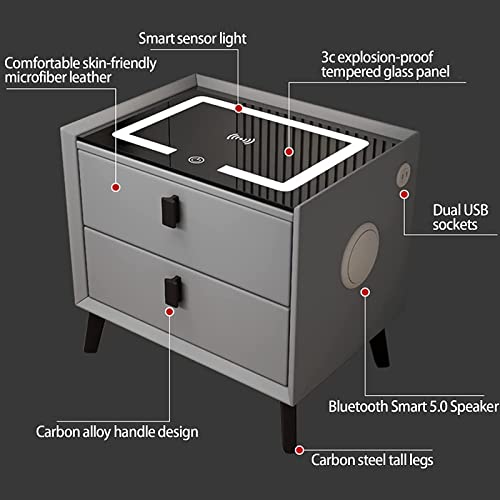 Table de chevet intelligente en gris foncé, finition premium avec éclairage LED variable - 5