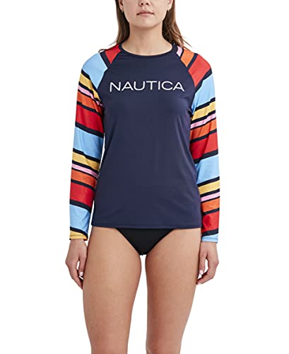 Image of Nautica Women's Long Sleeve Rashguard - Quick-Dry, UPF Protection, Swim Shirt, Pool, Beach, Hiking, Yoga, Volleyball