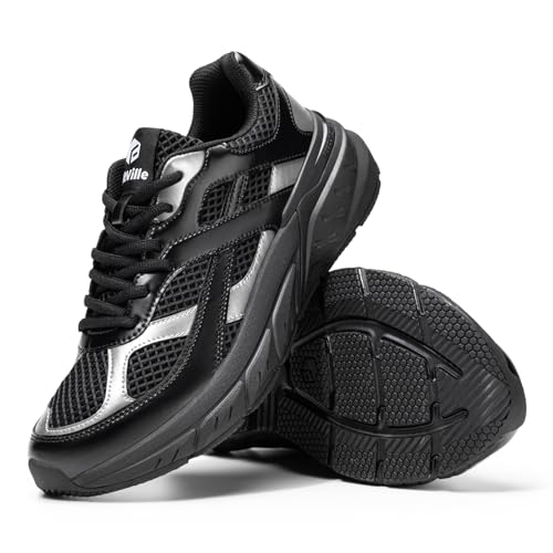 FitVille Extra Wide Walking Shoes for Men Wide Width Retro Sneakers Non Slip Cross Trainers with Arch Support for Flat Feet Plantar Fasciitis - Rebound NEO V6 Black/Silver by FitVille - Used condition - Image 7