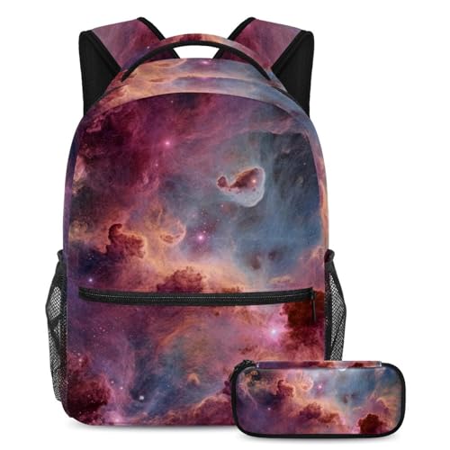 Cartable galaxie rose et trousse scolaire pour fille et garçon