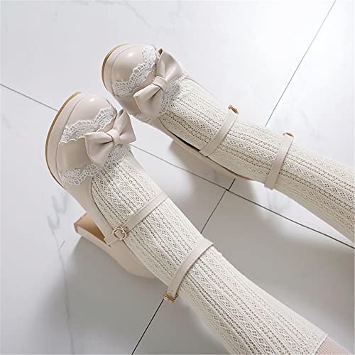 Image of MEOTINA Cute Bow Heels Mary Janes Shoes Women Dress Platform Strappy High Heels Kawaii Shoes