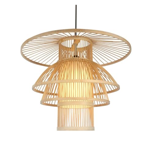 Lampe à suspension rétro beige de 40 cm luminaire tissé vintage pour îlot de cuisine