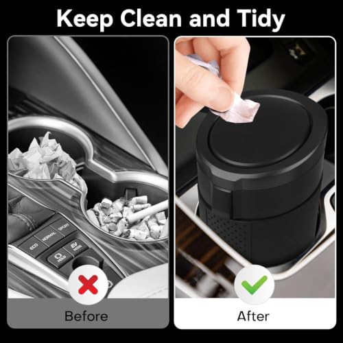 Image of Soko Premium Car Bin Mini Car Trash Can With Lid, Small Portable Garbage Plastic Bin, Car Accessories, Leakproof Vehicle Cup Holder Waste Storage For Car, Home, Press-Top & Flip-Top Lid - Black
