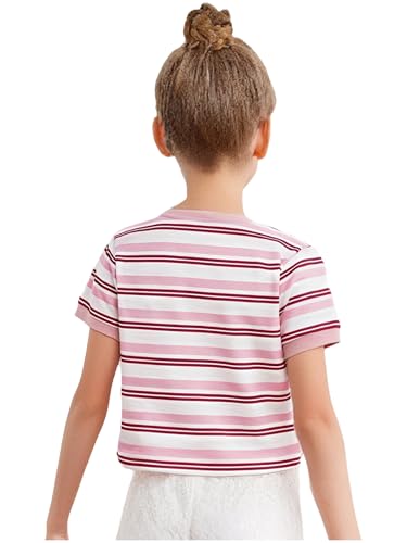 Girls Boys Heart Embroidery Striped Summer Shirts Kids Round Neck Short Sleeve T-Shirts Casual Tee Blouses2