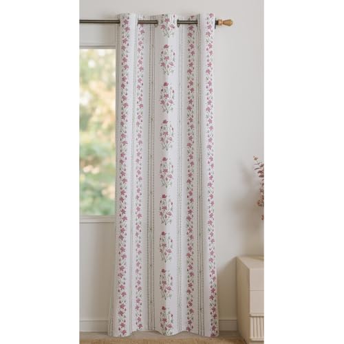 Image of HOMEMONDE Cotton Curtain Window 5 Feet 1 Piece- Floral Printed Room Darkening Curtain with Eyelets - (60 Inches, Petal Stripe)