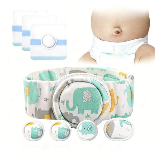 Lvyeyung Umbilical Hernia Belt Kit for Baby Baby Belly Button Band Hernia Belt with 4 Compression Pads and 3 Navel Patches Infant Abdominal Binder Set Umbilical Cord Cover for Newborn(S Pattern Green)