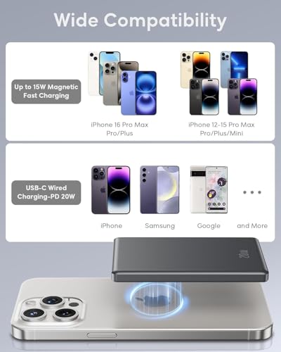 Image of for Magsafe Portable Charger, [0.38 inch Slim] 5000mAh Wireless Magnetic Power Bank with USB C Charging, Travel Essential Magsafe Battery Pack Compatible Charger for iPhone 17 /16 /15 /14 /13 /12