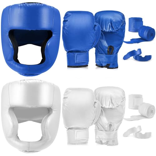Image of Kanayu 14 Pcs Boxing Gloves and Headgear Set for Beginners Youth 16 Ounce Boxing Gloves Headgear Helmet Hand Wraps Mouth Guards Equipment for Beginners Training Equipment Gifts
