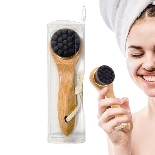 Cepillo para piel seca - Cepillo de limpieza facial, mango de madera de cerdas naturales, exfoliante suave con diseño firme y ergonómico | Herramienta exfoliante para el cuidado de la piel de la nariz