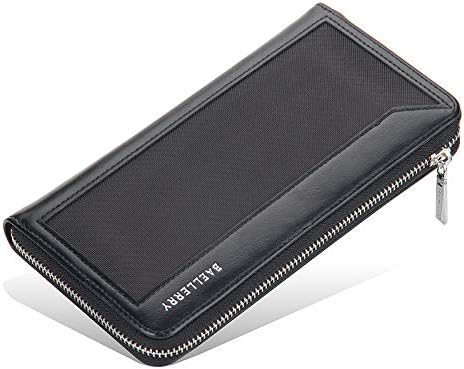 Leather Zip Around Clutch Business Long Wallet Purse with 3 Large Cash Compartment