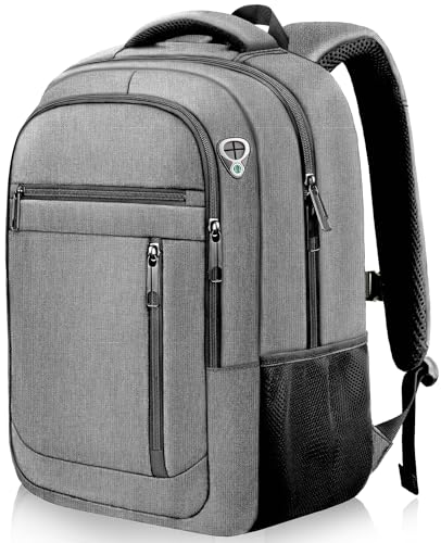 Image of Travel Backpack, Extra Large 45L Travel Backpack for Men & Women, Expandable Laptop Bag, Water Resistant Computer Backpack Fits 18.4 Inch Laptop, Lightweight Daypack for Flight, Grey