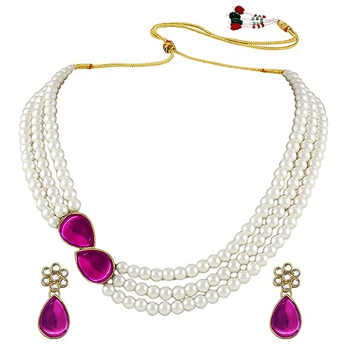 Image of Peora Faux Pearl Crystal Necklace & Jewellery Set Gift for Women
