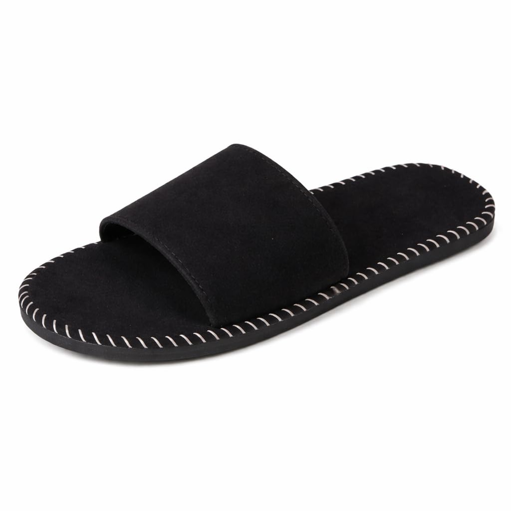Black Velvet Flip-Flop Sandals with White Contrast Stitching-image-17