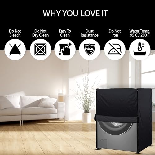 Image of Waterproof & Dustproof Top Front Load Washing Machine Cover for 6 kg 6.5 kg 7kg & 7.5 kg Compatible for IFB LG Samsung Whirlpool Bosch Haier | Siemensfor with Pipe Holes (Black)