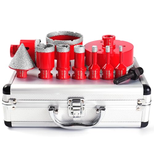 Diamond Drill Bits Set, Tile Hole Saw Kit, Cutter Suitable for Tiles, Marble, Ceramic and Granite. 11 Pcs (6/8/10/20/25/35/50/75/100mm/2 inch/SDS)