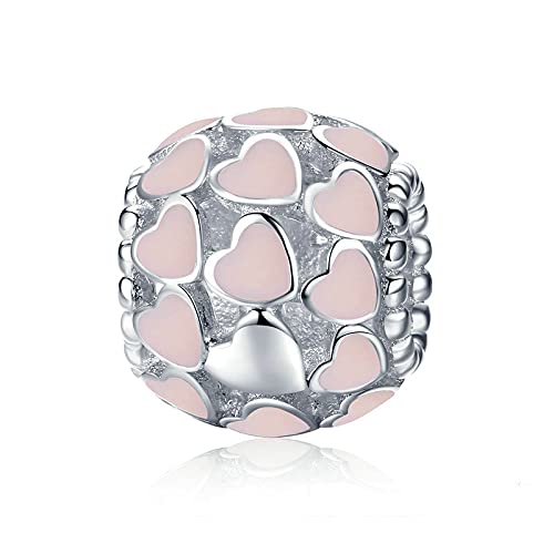 Breloque perle creuse en argent 925 cœur rose pour votre bracelet personnalisé