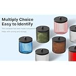 KMwares 2-Pack Glass Qtip Holder Dispenser Set - Bathroom Canister Storage Organizer for Cotton Balls, Swabs, Floss Picks, and Makeup Sponges with Matte Black Metal Lid - Clear Vanity Apothecary Jars - Image 5