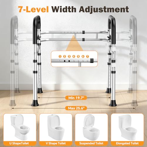 Toilet Safety Rails for Seniors, Adjustable Height & Width Toilet Safety Frame with Handles (350LB Capacity), Elderly Assistance Products for Handicapped, Foldable Toilet Bars Fits Any Toilet - Image 3