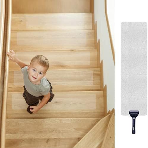 TreadTraks™ 30"x 6" Pre Cut Anti-Slip Stair Treads (15-Pack) with Roller | Premium Clear Non-Slip Grip Strips | Indoor Or Outdoor Usage | Water-Proof Rubber-Like Safety Tape for Flexibility