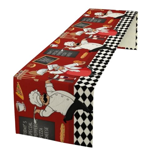 Camino de mesa de chef, decoración de granja, caminos de mesa de arpillera para fiestas, bodas, decoraciones de chef para la cocina, decoración de cocina de chef, 13 x 36 pulgadas