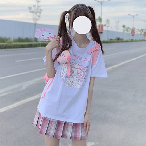 Japanese Harajuku Style Pastel Goth Kawaii Fashion Soft Crewneck Comic Cute Girl with Letter Print T-Shirt4