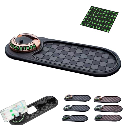 Anti-Slip Mat Solves Every Drivers Biggest Frustration Multi-Functional Support Anti-Slip Pad Auto Universal Phone Holder with Temporary Parking Numbe for Phones Keys (Black-Gold)