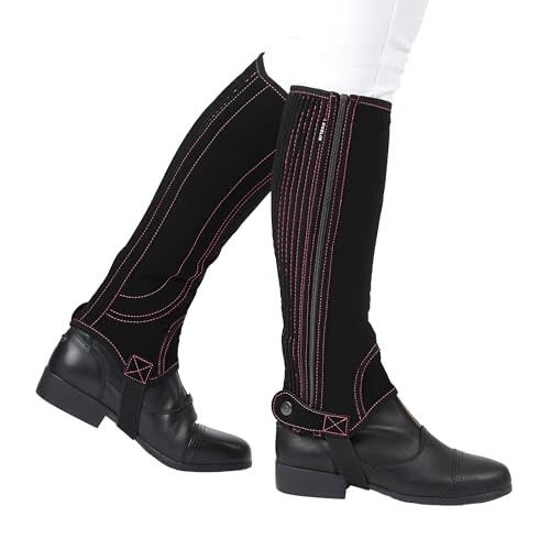 Dublin Easy-Care Half Chaps II, Black/Pink, Childs Large