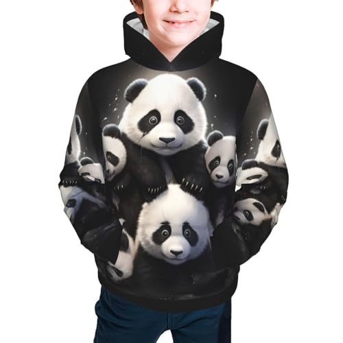 Panda Youth Long Sleeve Pocket Hoodie Sweatshirt Kids Pullover Hooded Tops2