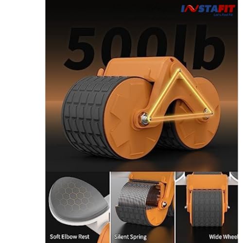 Image of INSTAFIT Automatic Rebound Ab Roller with Elbow Support, Timer, Calorie Counter, Mobile Holder, Dual Non-Slip Wheels, Knee Pad, Orange (2)