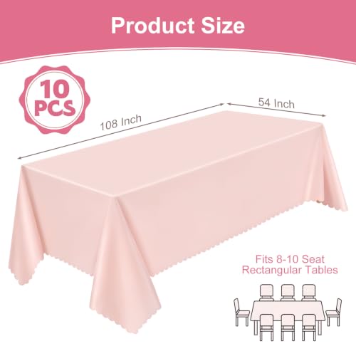 Image of NatNarr 10 Pcs Plastic Light Pink Tablecloths, Scalloped Table Cloths