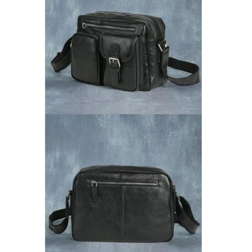 Genuine Leather Shoulder Bags Mens Messenger Bags Casual Daypacks Travel Bags Briefcases Luggage Crossbody Bags(Black)2