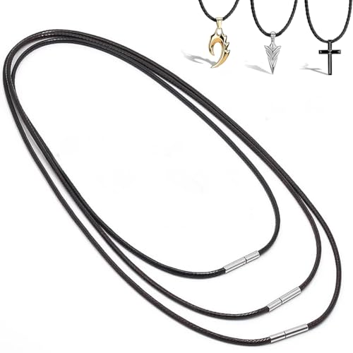 MCSQK Collar de Cuero Negro 316L 3 Piezas - Cordón 3mm para Colgante - Cadenas 45/50/55cm - Para Hombre y Mujer