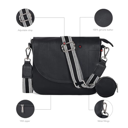Image of Genuine Leather Shoulder Crossbody Purse For Women with Adjustable Strap, Mobile Pocket & Outside & Inside Zipper