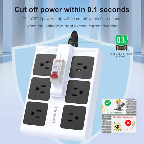 Extensión Innvodt con 6 tomas, cable de 3 m, protección GFCI y contra sobrecarga miniatura 2