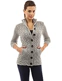 PattyBoutik Women's Mock Neck Cable Knit Cardigan (Light Gray M)