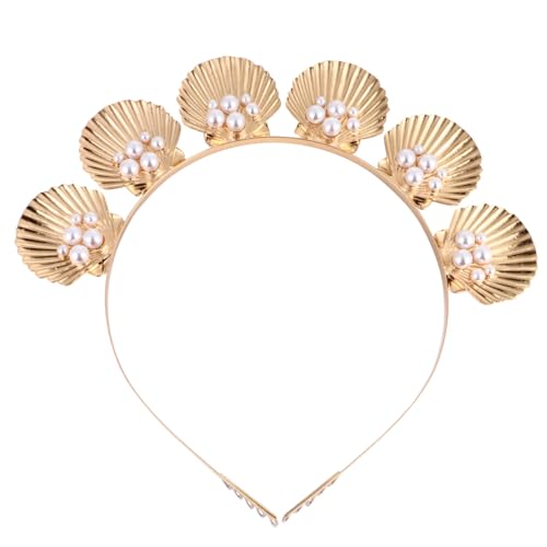 Minkissy Shell Pearl Headband Mermaid Crown Gold Seashell Crown Goddess Pearl Tiara with Comb for Women Girls Wedding Christmas Cosplay Party Headwear Favor Ornaments