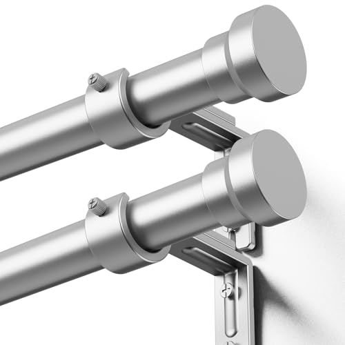 Image of YaFex Curtain Rods 2 Pack 32-114 Inch, Heavy Duty 1 Inch Diameter Silver