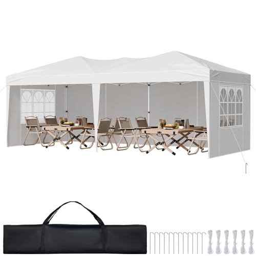 VEVOR Pop Up Canopy, 10 x 20 FT Instant Canopy Portable Gazebo with 3 Sidewalls & 2 Ventilated...