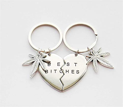 Marijuana Keychains Best Bitches Keychains Set Best Buds Keychains Weed Keychains Large Heart Keychains Best Friend Keychain Bitch Keychain