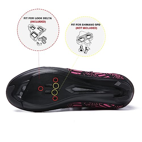Unisex Road Bike Cycling Shoes Compatible With Peloton Shimano Spd Bike Riding Shoes For Men Women, 3 Straps, Pre-Installed Delta Cleats For Indoor Outdoor Cycling Biking Size 8 (Blpink) #TOP4