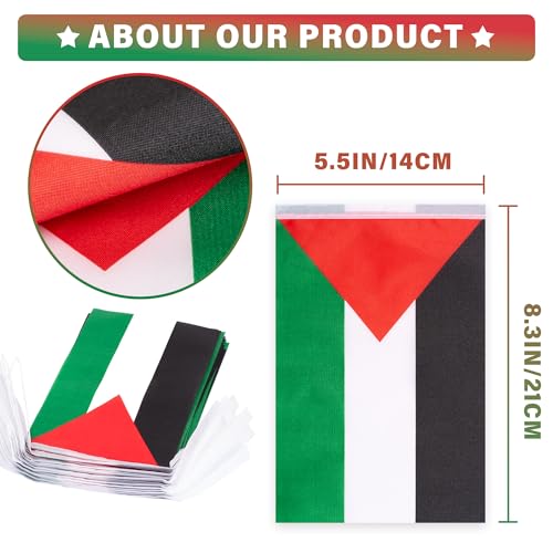 Image of Palestine String Flag Pennant Banner, Small Mini Palestinian Flags Bunting Banner, National Country Decoration for School, Party, Sports Events, Patriotic Festival, 33 Feet 30 Flags