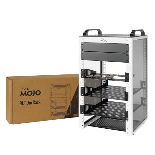 Tecmojo 9U Network Rack 10 inch Mini Server Rack with 2 Side Translucent Panels & 2 Top Handles 7.87 inch Deep for 10 inch IT Equipment & A/V Devices White