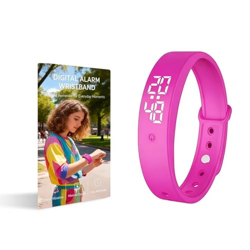 Image of Vibrating Alarm Wristband Silent Wrist Alarm Clock Watch Wind up Bands for Deaf People No Batteries Bracelet for Heavy Sleepers Dawn Wake up Sleeper that Won't Wake Partner (Pink)