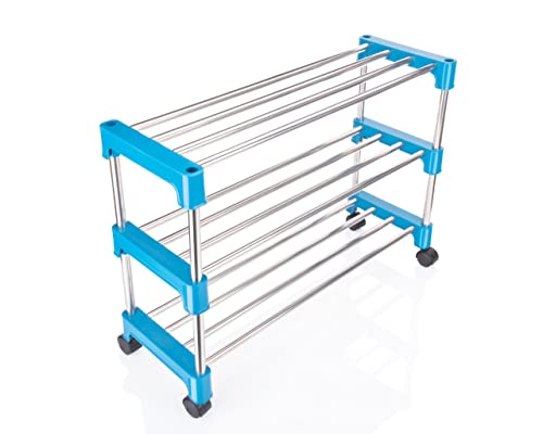 Image of Nisarg - Multipurpose Rustproof Metal, Plastic Shoe Rack, Foldable Wide Storage Rack for Books. Toys, Shoes Easy to Move & Assemble (Rustproof) with Wheels (3 Shelves)