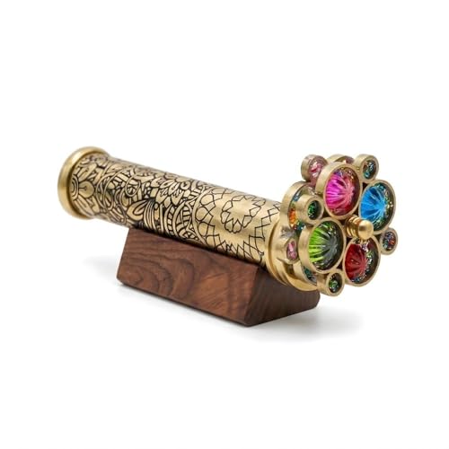 Handgefertigtes Kaleidoskop aus lackiertem Messing geätztes Blumenmuster inklusive zwei separaten Drehrädern ein einzigartiges Geschenk für meinen Sohn Enkel Tochter 16,5 x 2,5 cm